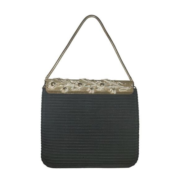 Vintage 1960s Faye Mell Design Fleurette, Inc Black Eveing Bag Cluch - Picture 2 of 16